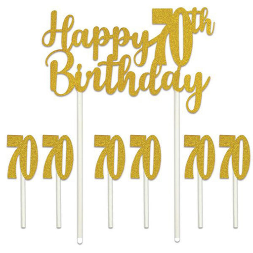 Sophisticated Gold 70th Birthday Cake Topper Elegant Accent for Milestone Celebrations (3/Pk)