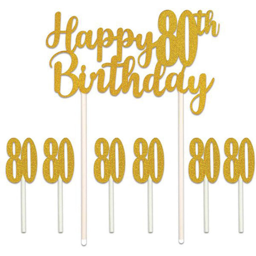 Elegant Gold 80th Birthday Cake Topper Celebratory Decoration for Milestone Occasions (3/Pk)