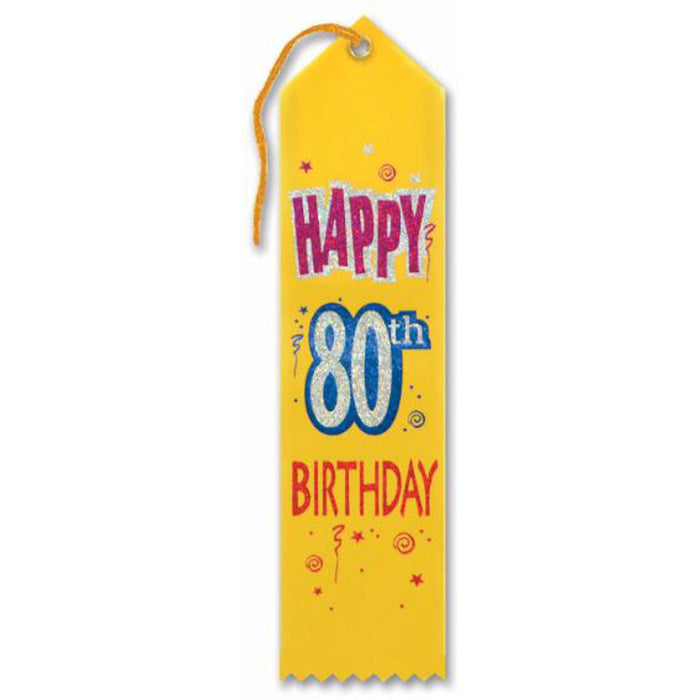 Happy "80th" Birthday Award Ribbon (18Cs/Pk)