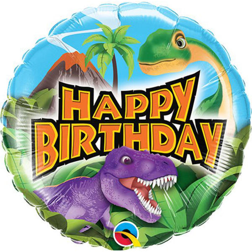 A multicolored balloon with playful dinosaurs for a cheerful birthday celebration.