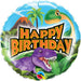 A multicolored balloon with playful dinosaurs for a cheerful birthday celebration.