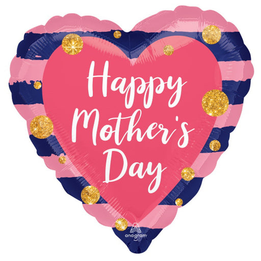 Happy Mother's Day Navy And Pink 18" Heart Foil Balloon (5/Pk)