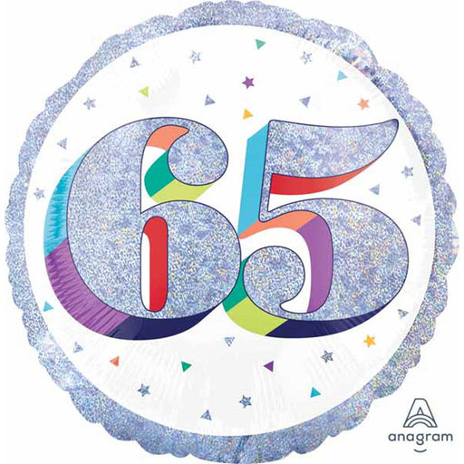 18" Here's To Your Bday 65 Holographic Balloon (5/Pk)