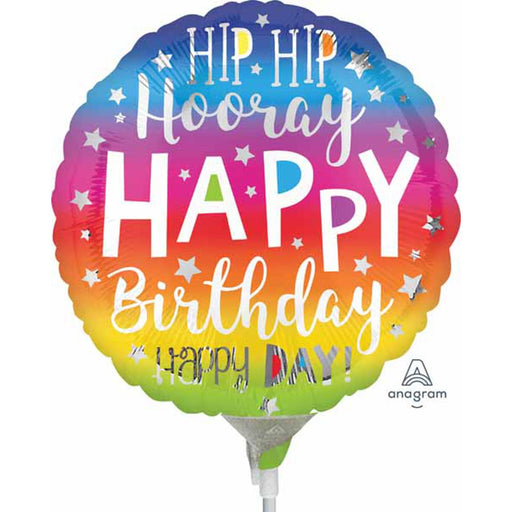 Hip Hip Hooray Bday Mylar Balloon - 9 Inch Round (A15)
