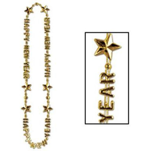 Golden Elegance: 36" Happy New Year Beads Of Express Ion Gold (3/Pk)