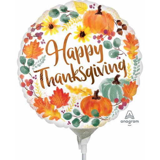 9" Airfill Only Thanksgiving Watercolor Foil Balloon (10/Pk)