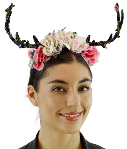 Black Antler Headband with Flowers