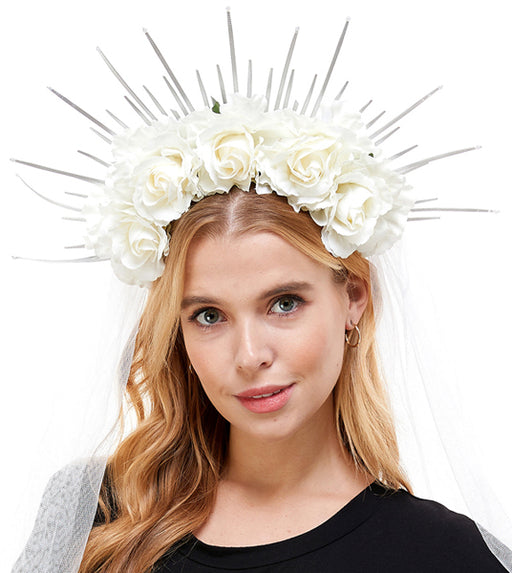 Day of the Dead White Silk Flower Veil