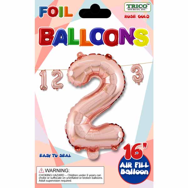 16-Inch Rose Gold Number 2 Foil Balloon