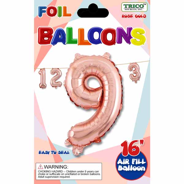16-Inch Rose Gold Number 9 Foil Balloon