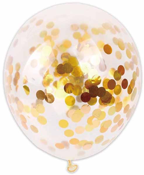 12 Inch Gold Confetti Design Latex Balloons, 6 Pack