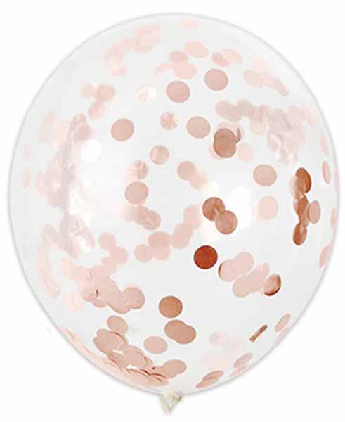 12-Inch Rose Gold Confetti Print Latex Balloons, 6 Pack