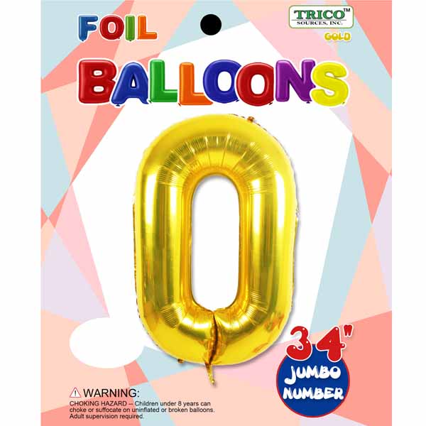 34-Inch Gold Number 0 Foil Balloon