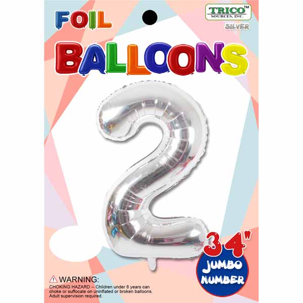 34" Silver Number 2 Foil Balloon