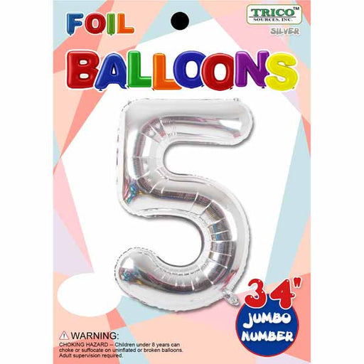34-Inch Silver Number 5 Foil Balloon