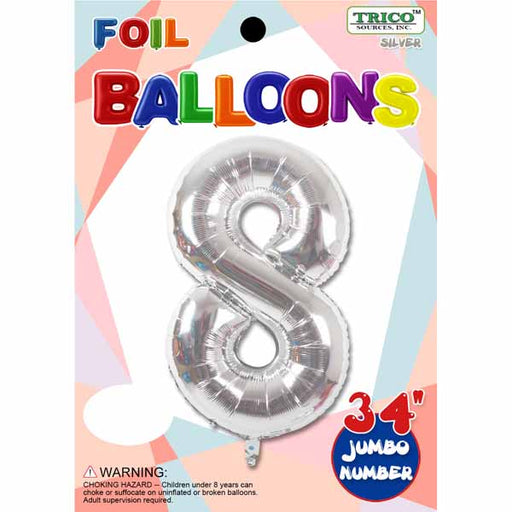 34-Inch Silver Number 8 Foil Balloon