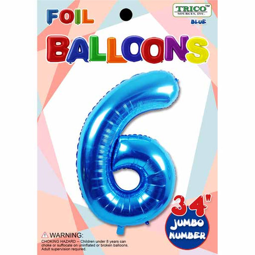 34-Inch Blue Number 6 Foil Balloon