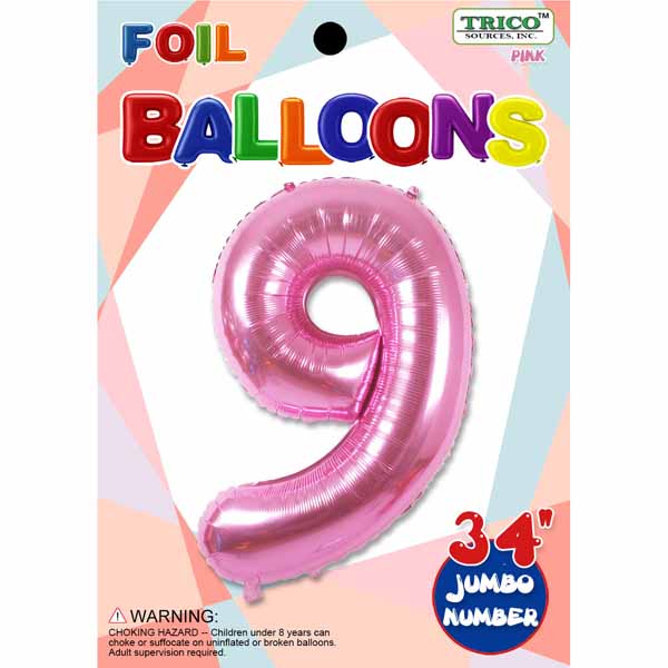 34-Inch Pink Number 9 Foil Balloon