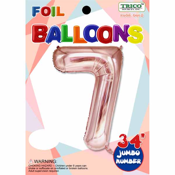 Rose Gold Number 7 Foil Balloon, 34 Inch