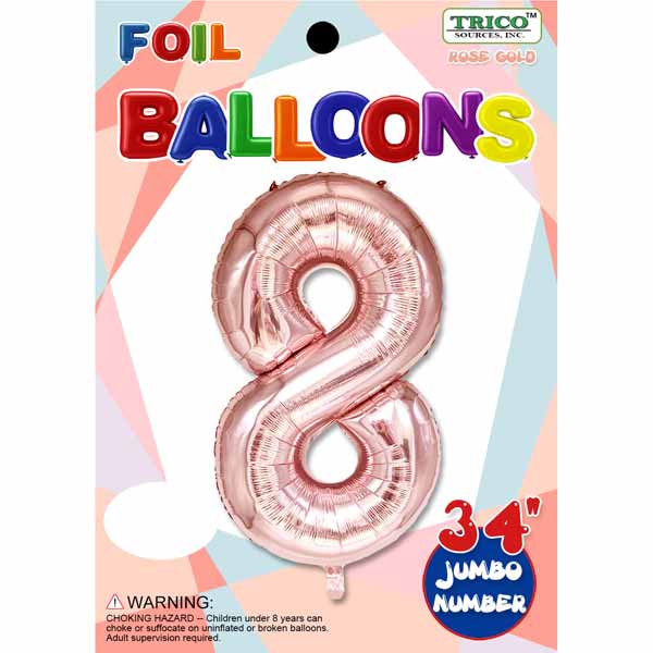 34-Inch Rose Gold Number 8 Foil Balloon
