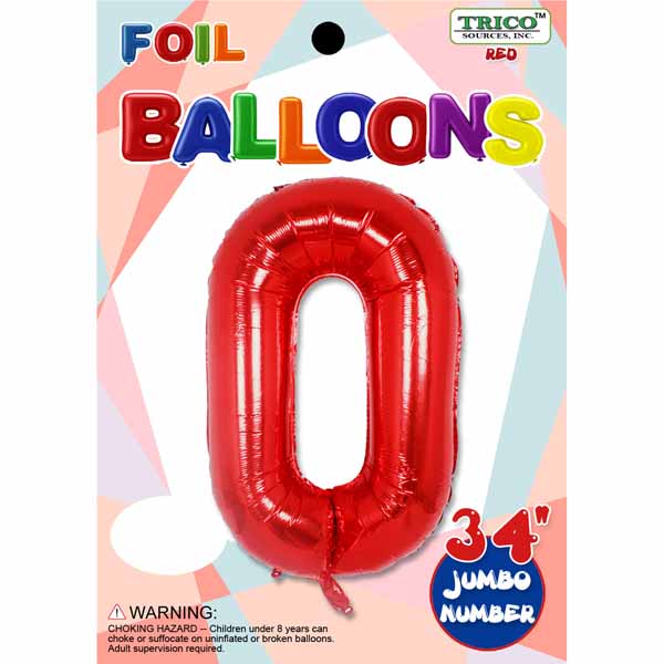 34-Inch Red Number 0 Foil Balloon