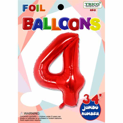34-Inch Red Number 4 Foil Balloon
