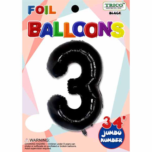 34-Inch Black Number 3 Foil Balloon