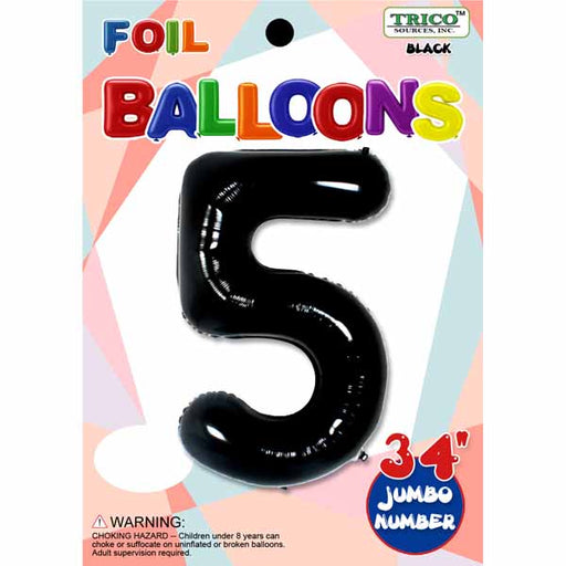 Black Number 5 Foil Balloon, 34 Inch