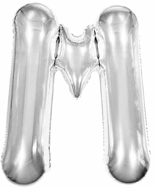 Silver Letter M Foil Balloon, 34 Inch