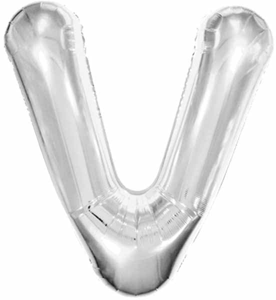 34-Inch Silver Letter V Foil Balloon