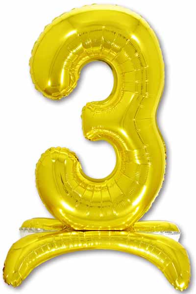 26-Inch Gold Stand-Up Number 3 Balloon