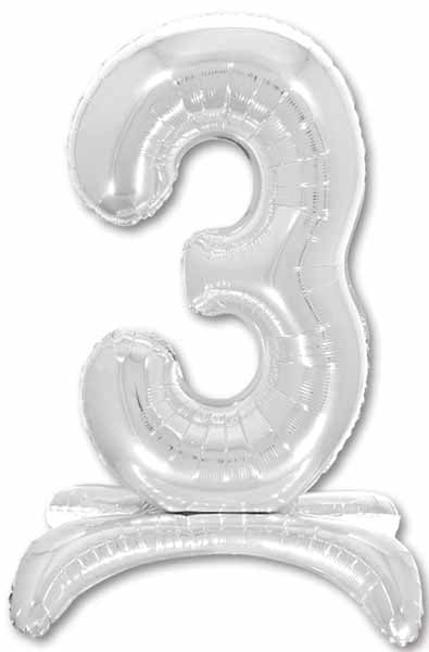 26-Inch Silver Stand-Up Number 3 Balloon