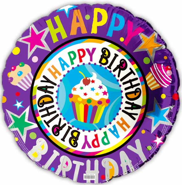 Happy Birthday Cupcake 18-Inch Foil Balloon