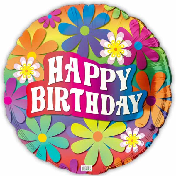 Happy Birthday Retro Flowers 18" Foil Balloon