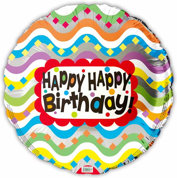 Happy Happy Bday 18" Foil Birthday Balloon