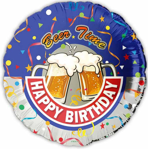 Happy Birthday Beer Time 18" Round Foil Balloon (5/pk)