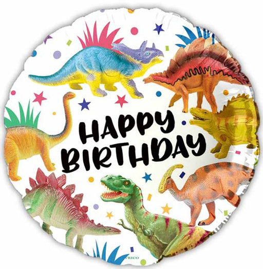 Happy Birthday Dinosaurs 18" Round Foil Balloon (5/Pk)