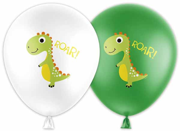 White & Green Dinosaur 12-Inch Latex Balloons, 8 Pack