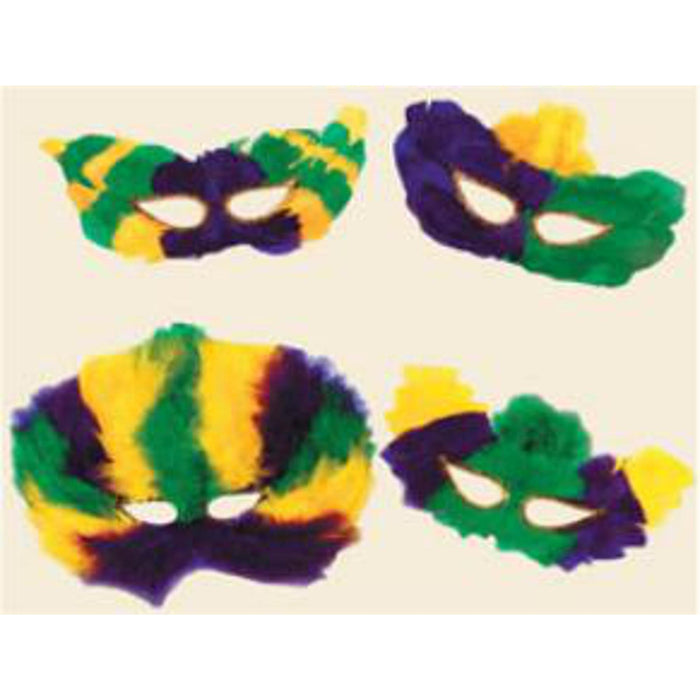 Mardi Gras Feather Mask Pack - Set Of 4