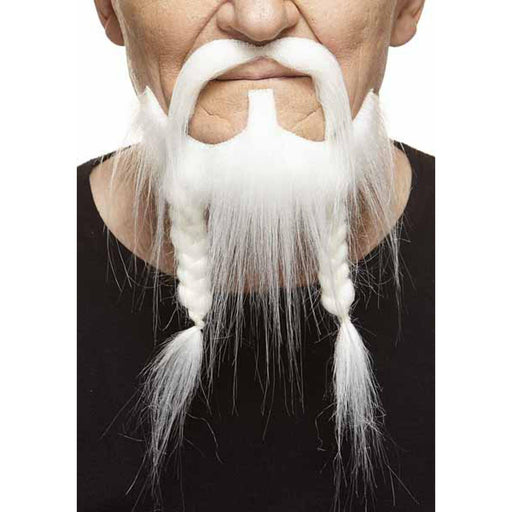 Moustache & Braided Beard - White