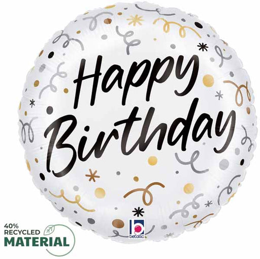 Satin Happy Birthday Streamers 9-Inch Round Foil Balloon
