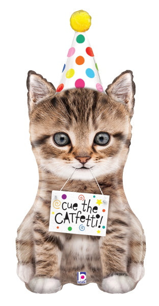Cue the Cat Fetti 41-Inch Cat-Themed Foil Balloon