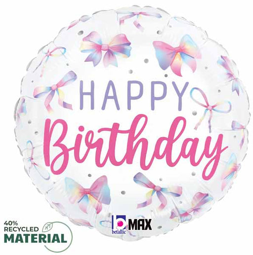 Multicolor Bow Happy Birthday Round Foil Balloon, 18 Inch