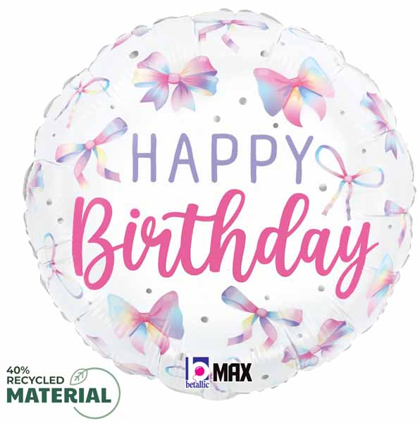 Multicolor Bow Happy Birthday Round Foil Balloon, 18 Inch