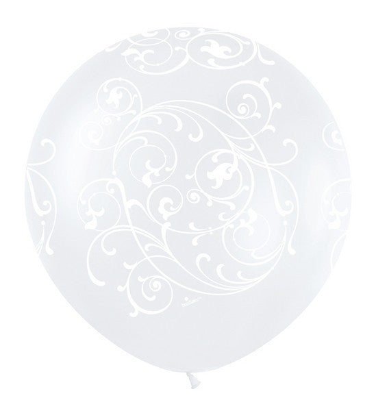 36-Inch Pearl White All-Over Filigree Latex Balloon