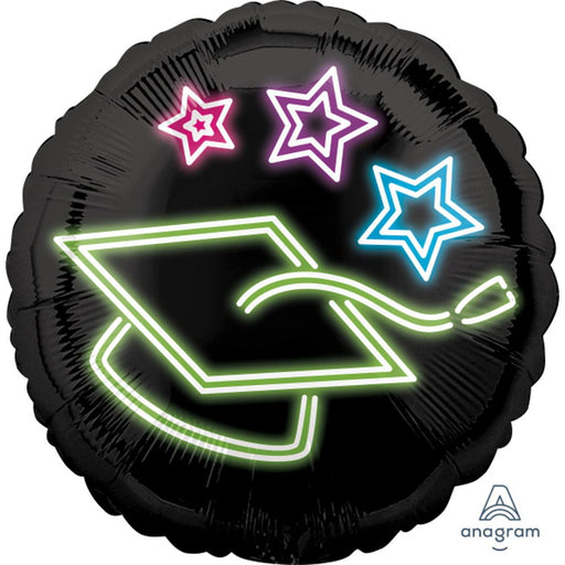 Neon Graduation Cap Balloon Package - 18" Round Helium Balloon With Neon Colors.