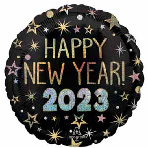 "New Year'S Eve Balloon Party Pack - 18" Hny Holo Balloon + 55 Silver Balloons (2023)"