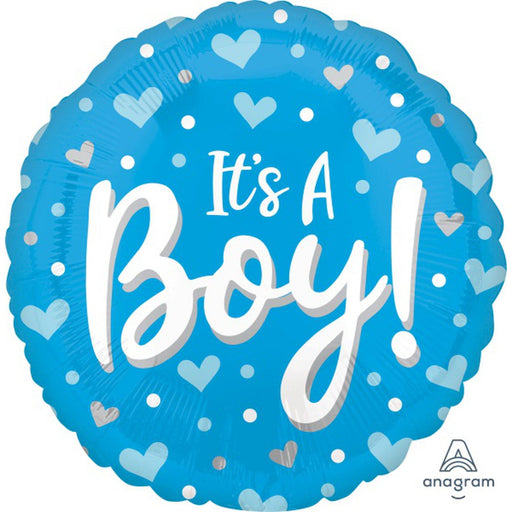 It's A Boy Hearts and Dots 18" Round Foil Balloon (5/Pk)