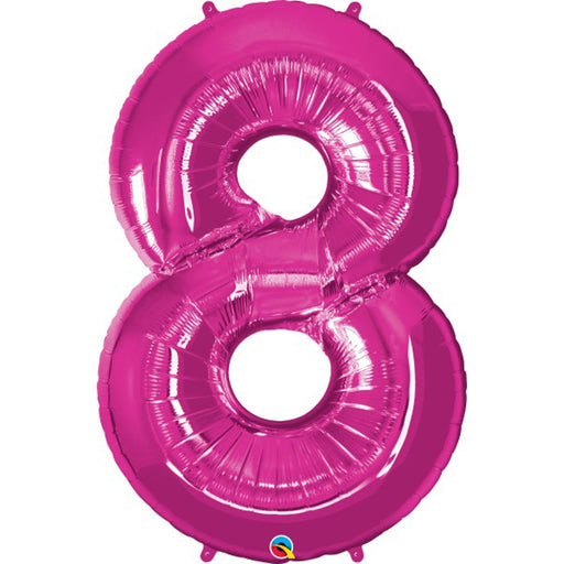 Number #8 Magenta Foil Balloon - 16" Packaged