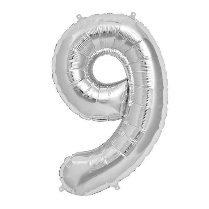Number 9 Foil Birthday Balloon - Silver — Shimmer & Confetti